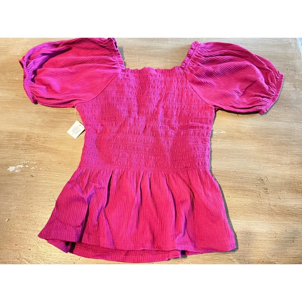 NEW Old Navy XS Pink Puff-Sleeve‎ Smocked Babydoll Blouse Boysenberry Juice Pink